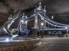 Tower Bridge, Miasto nocą, Londyn, Anglia