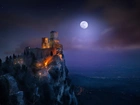 Zamek, San Marino, Księżyc, Noc