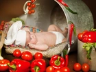 Dziecko, Garnki, Papryka, Pomidory