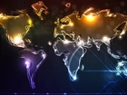 Mapa Świata, Czarne Tło, Grafika Komputerowa 3D