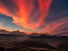 Tybet, Góry, Zachód Slońca, Panorama