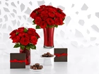 Kwiaty, Bukiety, Czerwone, Róże, Prezenty