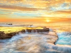 Morze, Niebo, Zachód słońca, Wybrzeże, Australia