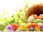 Wielkanoc, Jajka, Kwiaty, Koszyk