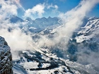 Zima, Chmury, Góry, Las, Dolina, Lauterbrunnen