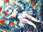Dziewczyna, Woda, Kwiaty, Liście, Manga, Anime