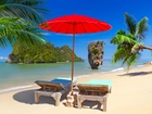 Tajlandia, Morze, Plaża, Leżaki, Parasol, Palmy