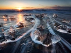 Vatnajökull, Islandia, Morze, Lód, Fale, Wschód Słońca