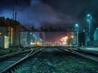 Dworzec, Kolejowy, Tory, Noc, Oświetlenie
