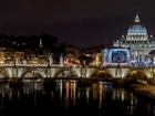 Rzeka, Most, Bazylika, Miasto, Nocą, Watykan