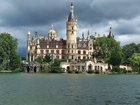 Zamek, Schwerin, Park, Jezioro, Chmury