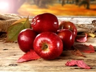 Czerwone, Jabłka, Liście, Jesień