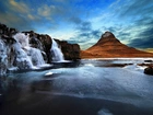 Zima, Góra, Zamarzające, Wodospady, Islandia