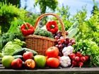 Warzywa, Owoce, Koszyk, Papryka, Czosnek, Pomidory, Winogrona