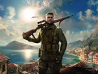 Sniper Elite 4, Żołnierz, Karabin, Miasto, Słońce, Samolot, Statki, Dym