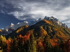 Jesień, Góry, Las, Chmury