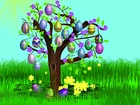 Wielkanoc, Drzewo, Jajka, Trawa, Kwiaty