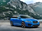 Niebieski, Samochód, Jaguar, XFR-S-Sportbrake, Góry