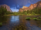 Góry, Las, Rzeka, Park Narodowy, Yosemite, Kalifornia