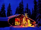 Boże Narodzenie, Dom, Noc, Choinka