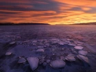 Zima, Lód, Zachód słońca, Jezioro