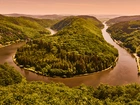 Rzeka Saara, Meander, Zakole, Meandro del Sarre, Mettlach, Niemcy,  Wzgórza