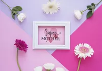 Dzień Matki, Biała, Ramka, Napis, Super Mother, Kolorowe, Kwiaty