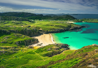 Morze, Zatoka, Achmelvich Bay, Góry, Skały, Plaża, Achmelvich Beach, Szkocja
