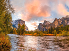 Stany Zjednoczone, Kalifornia, Park Narodowy Yosemite, Góry, Rzeka, Jesień, Drzewa, Skały