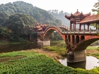 Most, Rzeka, Góry, Drzewa, Roślinność, Chengdu, Chiny