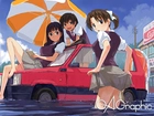 samochód, parasol, kobiety, woda, Ga Graphic