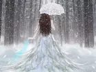 Fantasy, Kobieta, Śnieg, Parasol