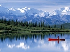 Alaska, Ameryka, Północna, Góry, Jezioro, Czółno