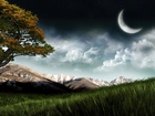 Księżyc, Drzewo, Chmury