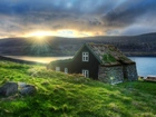 Dom, Rzeka, Góry, Loneley, Islandia
