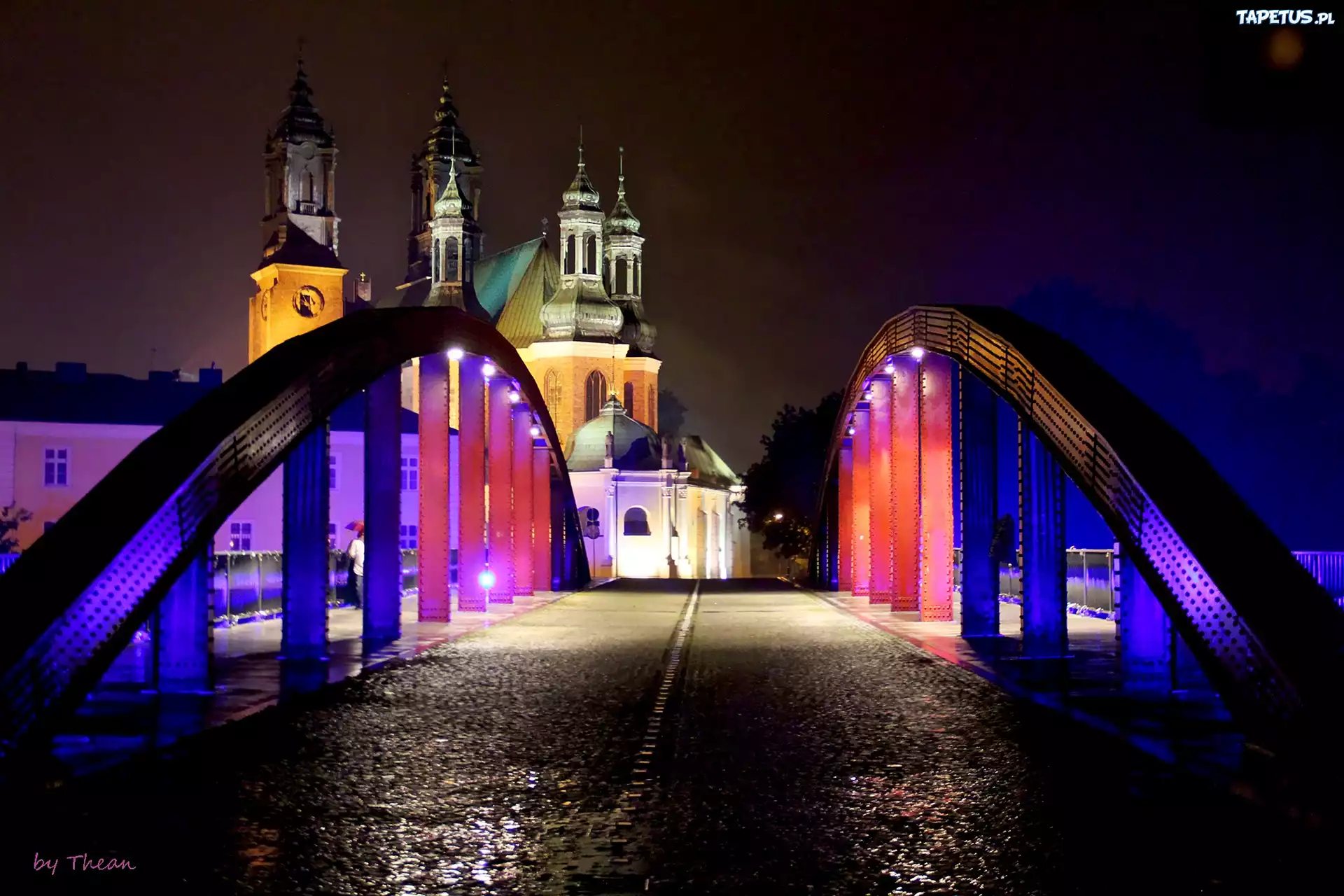 Katedra Poznańska, Most Jordana, Noc, Poznań