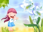 Dziecko, Radość, Ogród, Kwiaty
