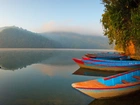 Jezioro, Phewa, Pokhara, Łodzie, Poranek, Nepal