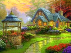 Domek, Studnia, Kwiaty
