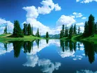 Piękne, Jezioro, Chmury, Świerki