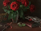 Wazon, Czerwone, Róże, Stare, Albumy, Zdjęcia