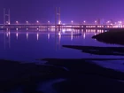 Rzeka, Oświetlony, Most, Noc