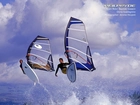 Windsurfing,deska, żagiel ,fala, Chmura, Niebo, Morze