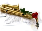 Instrument, Muzyczny, Saksofon, Nuty, Róża