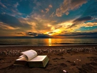 Zachód, Słońca, Plaża, Morze, Książka