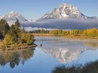 USA, Oxbow, Canoe, Bend, Grand, Teton, Wyoming, Góry, Rzeka