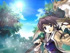 Utawarerumono, orzeł, dziewczyna, drzewa