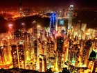 Hong Kong, Noc, Światła, Wieżowce