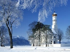 Drzewa, Kościół, Góry, Śnieg