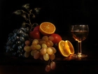 Winogrona, Pomarańcze, Lampka, Wina